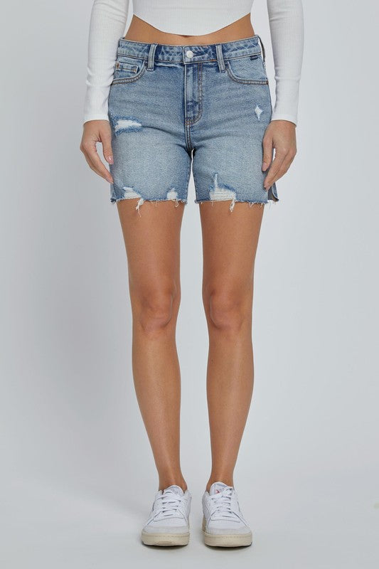 The Izzy Mid Rise Shorts with Side Slit