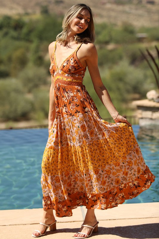 Tina V Neck Lace Maxi