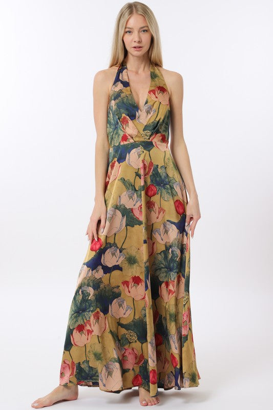 Aurora Halter Belted Maxi Dress