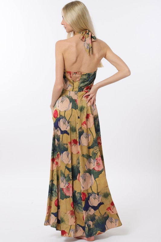 Aurora Halter Belted Maxi Dress