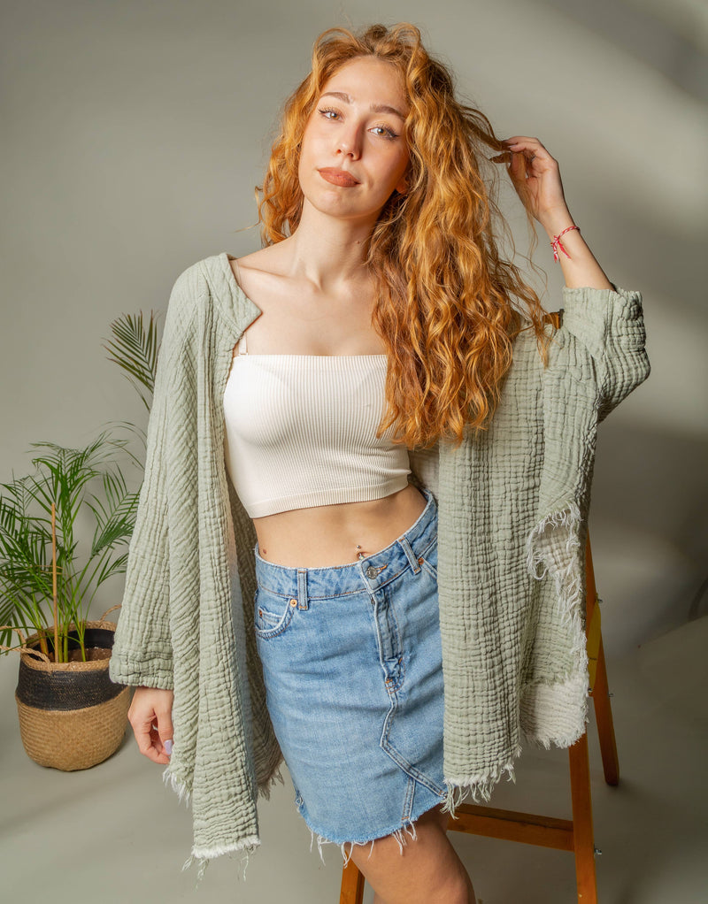 Moa - Moon Phases Muslin Kimono Robe / Poncho: Green