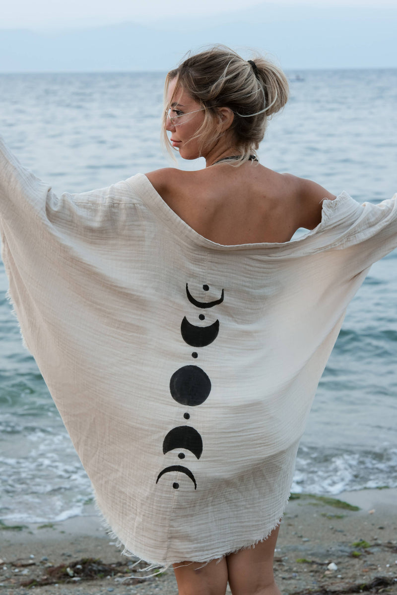 Moa - Moon Phases Muslin Kimono Robe / Poncho: Green