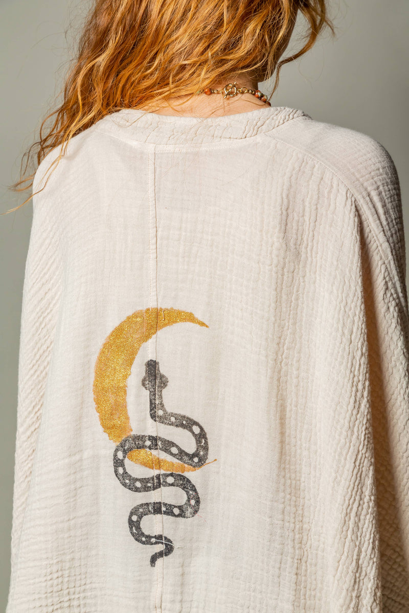 Moa - Snake and Moon Celestial Muslin Kimono Robe / Poncho