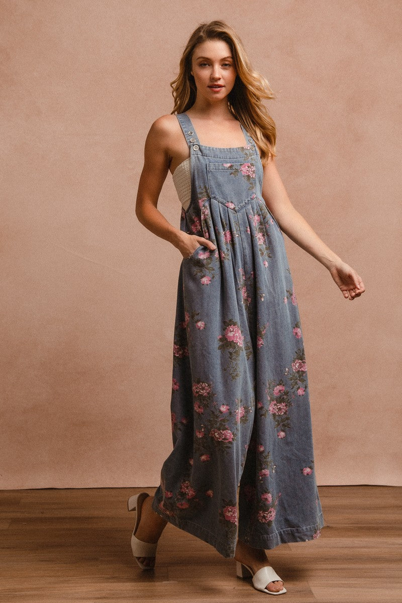 Flora Denim Wide Leg Overalls