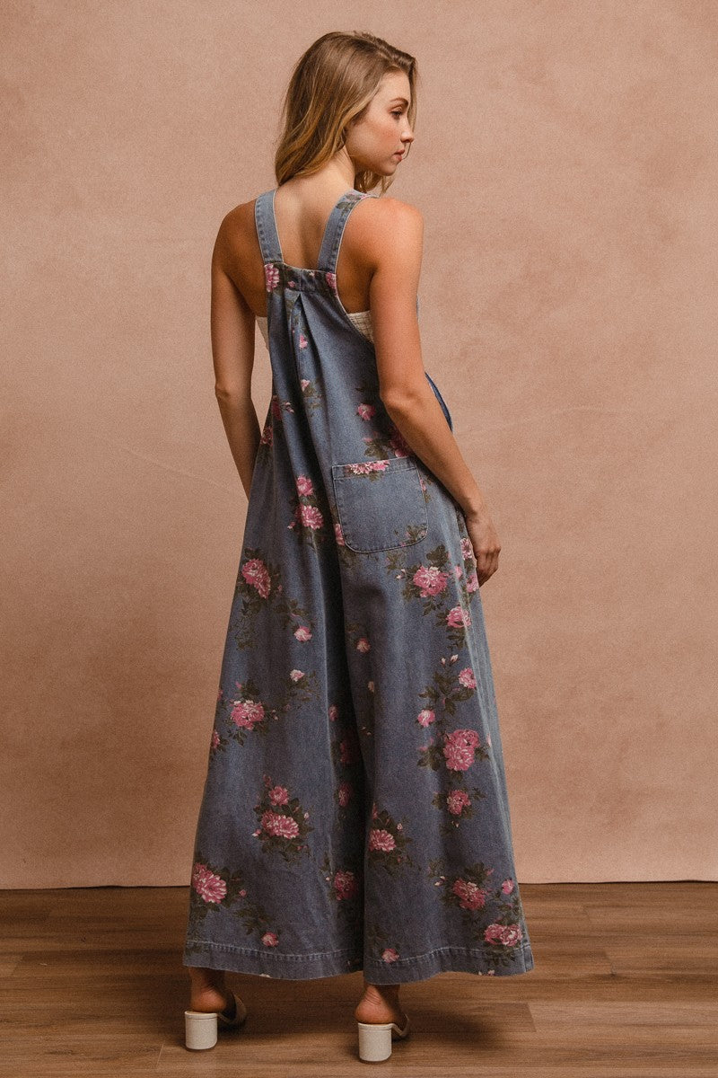 Flora Denim Wide Leg Overalls