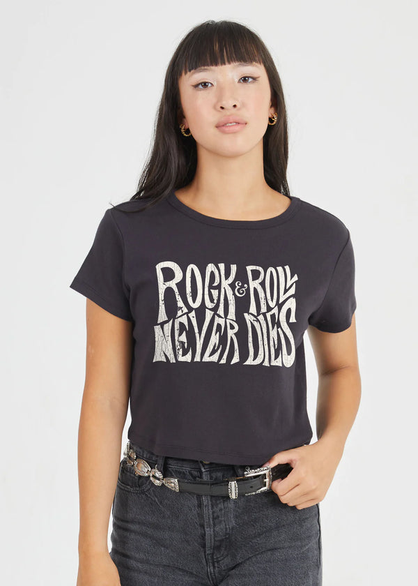 Rock and roll never dies baby t-shirt