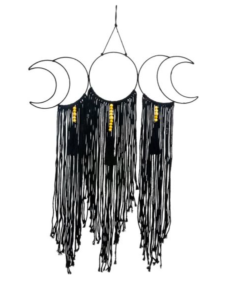 Metal Wall Hanging w/ Fringe - Moon Phases Black