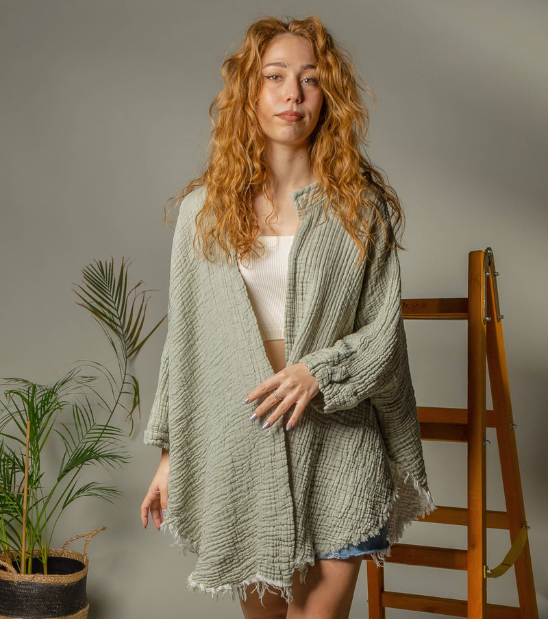Moa - Moon Phases Muslin Kimono Robe / Poncho: Black