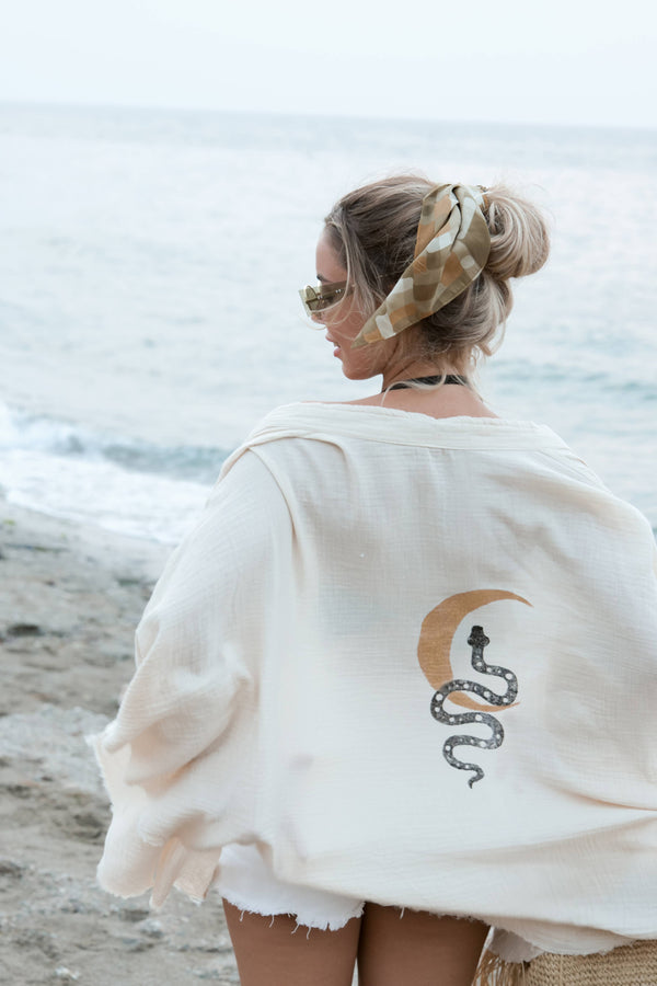 Moa - Snake and Moon Celestial Muslin Kimono Robe / Poncho