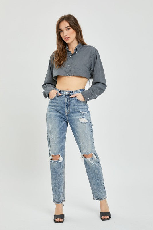 The Halle Distressed Mom Jean
